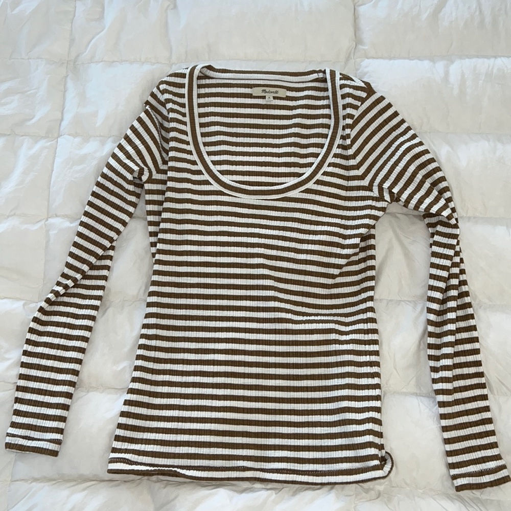Madewell Brown and White Striped Top